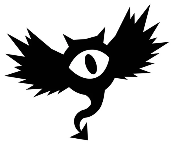 Winged Eye Devil Stencil Black Vector Illustration Horizontal Isolated - Stok Vektor