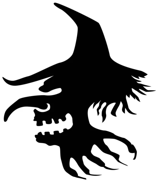 魔女の頭の空飛ぶステンシル黒 ベクトル図 — ストックベクタ