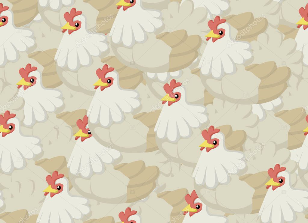 Chickens cartoon, seamless texture pattern, color vector illustration, horizontal background