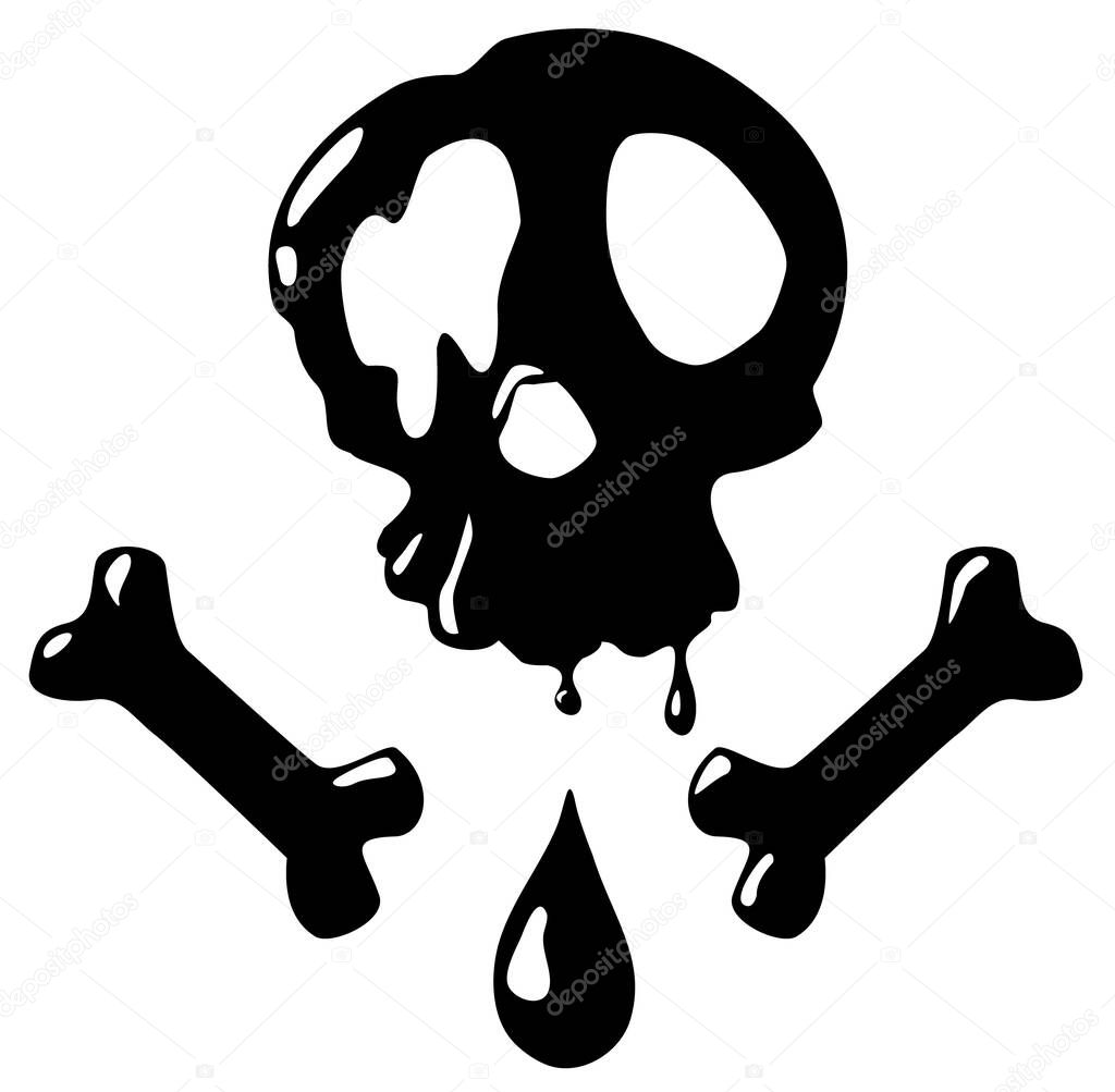 Melting skull emblem symbol black, vector illustration, horizontal, isolated