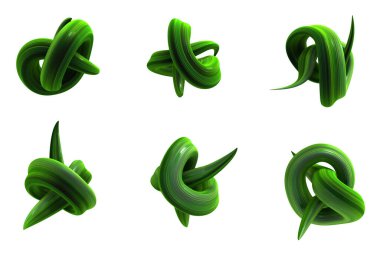 Bitki sarmaşıkları büyür kıvrım düğümleri altı, üç boyutlu illüstrasyon, yatay, izole, beyaz üzerinde