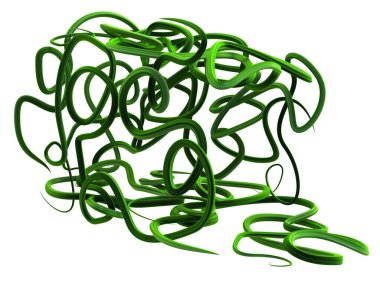 Bitki sarmaşıkları büyüyen, dolambaçlı kutu tuzağı, 3 boyutlu illüstrasyon, yatay, izole, beyaz üzerine