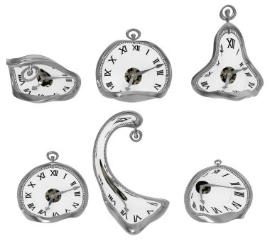 Clock soft distortions, 3d illustration, horizontal, over white, isolated clipart