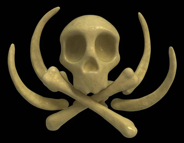 骷髅骨骼卡通片 骷髅徽章 3D图解 过黑色 — 图库照片