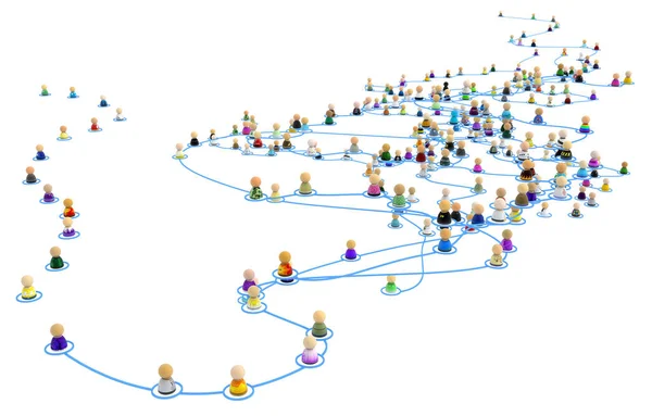 Tłum Małych Symbolicznych Figur Połączonych Liniami Odłączona Sieć Szeregowa Ponad — Zdjęcie stockowe