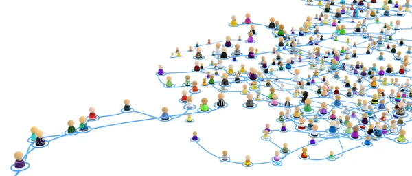 Multidão Pequenas Figuras Simbólicas Ligadas Por Linhas Ramo Final Rede — Fotografia de Stock