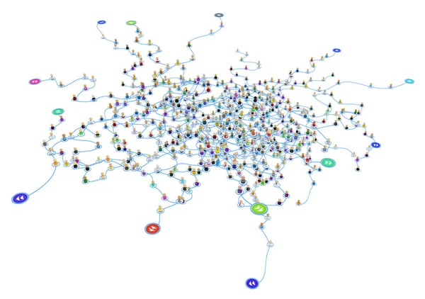 Multidão Pequenas Figuras Simbólicas Ligadas Por Linhas Sinais Velocidade Fora — Fotografia de Stock