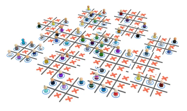 Multidão Pequenas Figuras Simbólicas Sistema Sem Fio Ticktacktoe Grupos Cluster — Fotografia de Stock