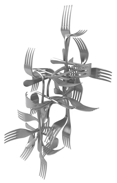 Fork Metal Composição Ímpar Abstrato Ilustração Horizontal Isolado Sobre Branco — Fotografia de Stock