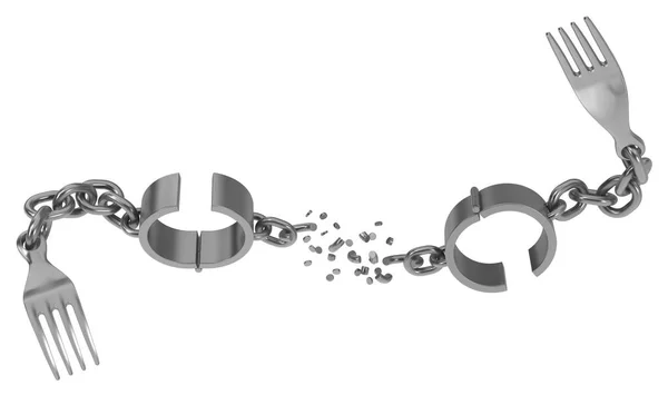 Fork Shackles Chain Breaking Illustration Horizontal Isolated White — Stock Photo, Image