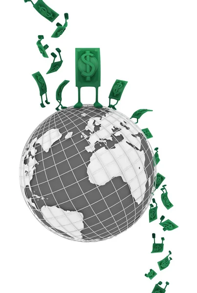 Dollar Money Symbol Cartoon Characters Landing Dropping World Illustration Vertical — Stock Photo, Image
