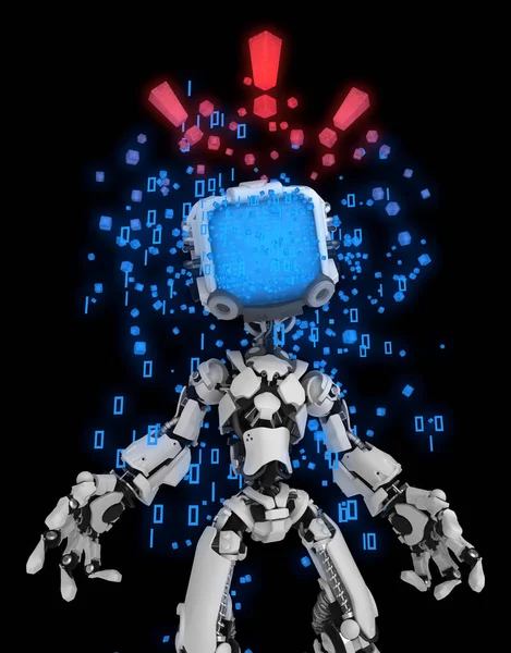 Ecran Robot Figura Date Caracter Strălucitor Semnul Surpriză Roșu Întuneric — Fotografie, imagine de stoc