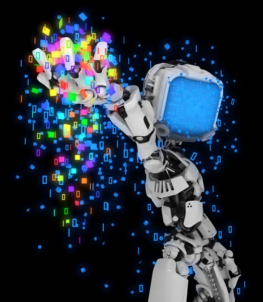 Tela Robô Figura Personagem Dados Brilhantes Cores Escuro Ilustração Horizontal — Fotografia de Stock