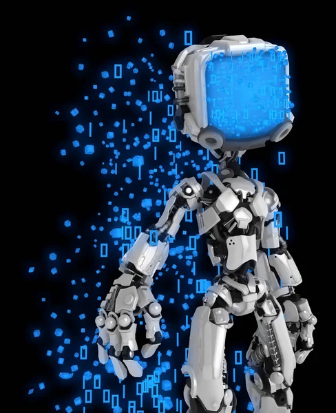 Tela Robô Figura Personagem Dados Brilhando Traço Escuro Ilustração Horizontal — Fotografia de Stock