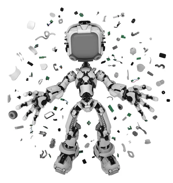 Personagem Figura Robô Tela Posar Peças Pequenas Ilustração Horizontal Isolado — Fotografia de Stock