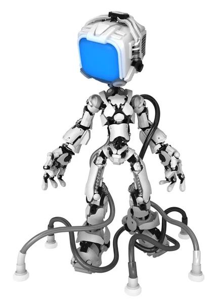 Personaje Figura Robot Pantalla Pose Cableado Ilustración Vertical Aislado —  Fotos de Stock