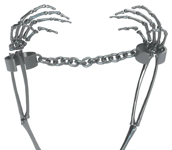 Esqueleto Brazos Grilletes Metal Aislado Ilustración Horizontal Sobre Blanco — Foto de Stock