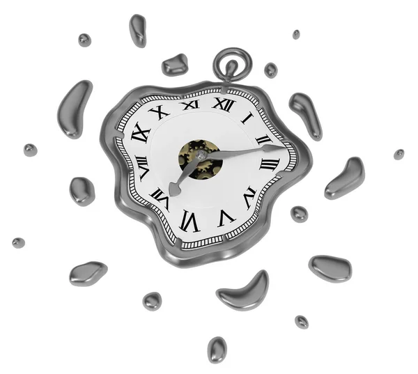 Orologio Forma Tempo Liquido Morbido Illustrazione Orizzontale Bianco Isolato — Foto Stock