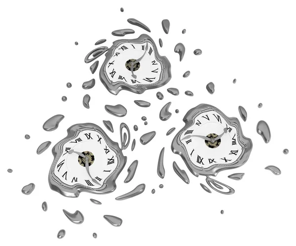 Clock Soft Liquid Time Form Triple Illustration Horizontal White Isolated — Stock Photo, Image