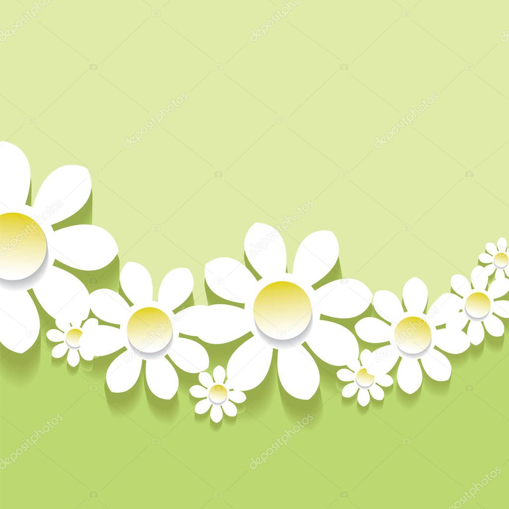 Abstract paper spring flowers on green background