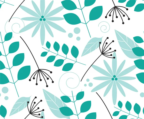 Seamless Blue Flowers Leaves Pattern Design — Stock Vector