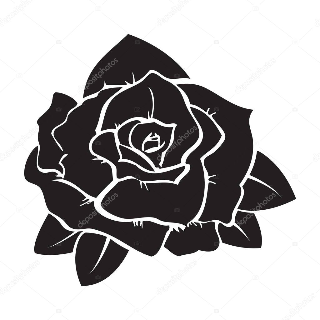 Black silhouette of a rose, vector illustration