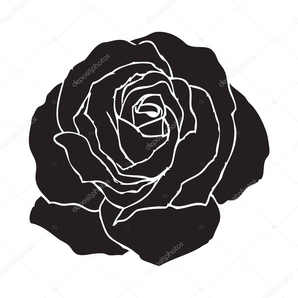 Black silhouette of rose, Vector illustration