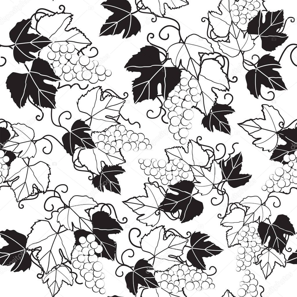 Black and white vine seamless pattern vector illustration