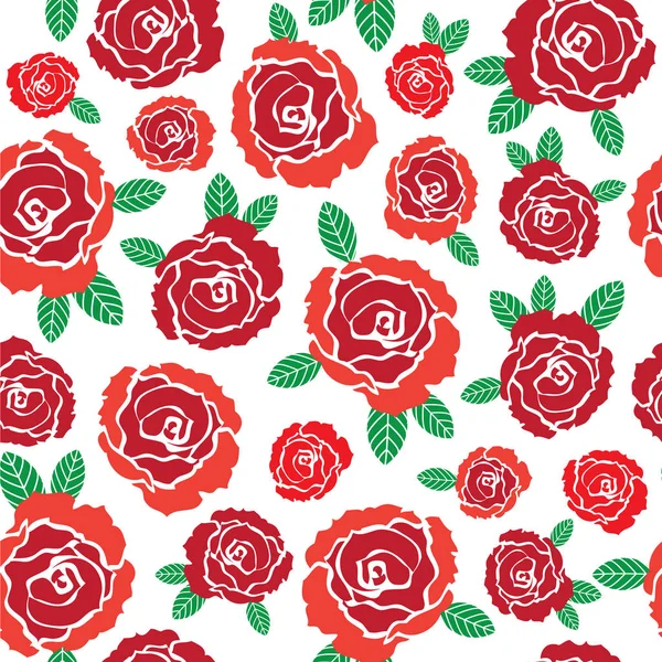 Seamless Pattern Red Rose Flowers White Background — Stock Vector