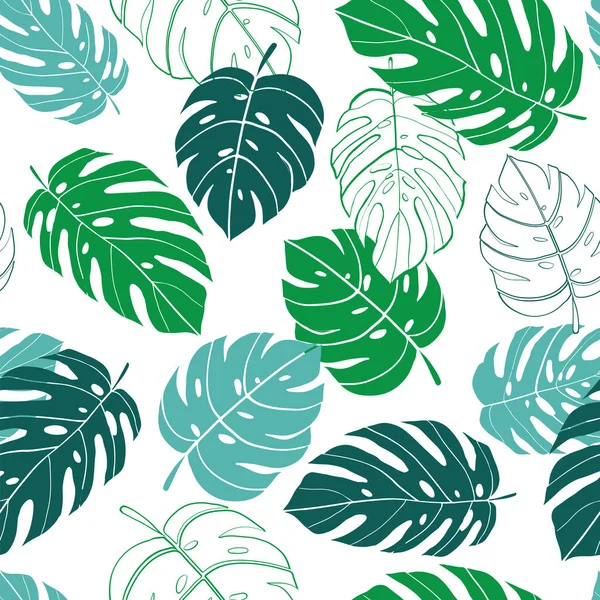Vector Seamless Pattern Tropical Monstera Leaves — Stock Vector