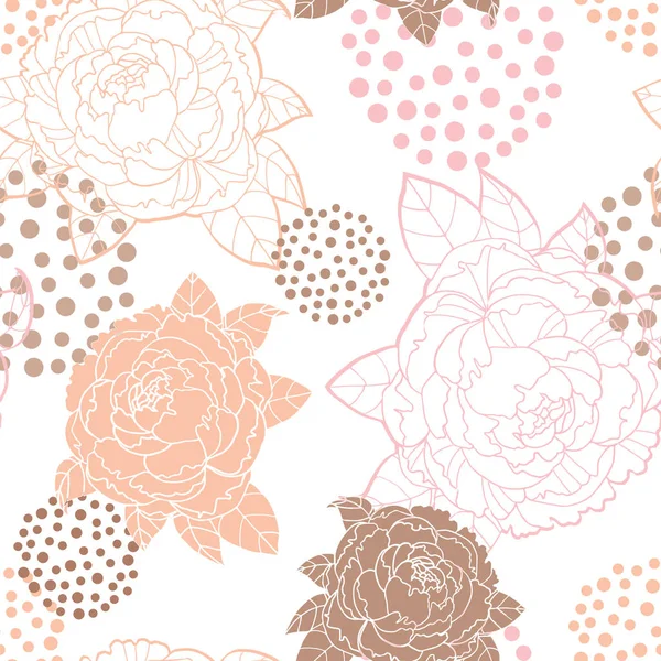 Seamless Pattern Peonies Geometric Shapes White — Stock Vector