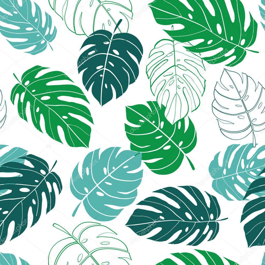 Vector seamless pattern tropical monstera leaves
