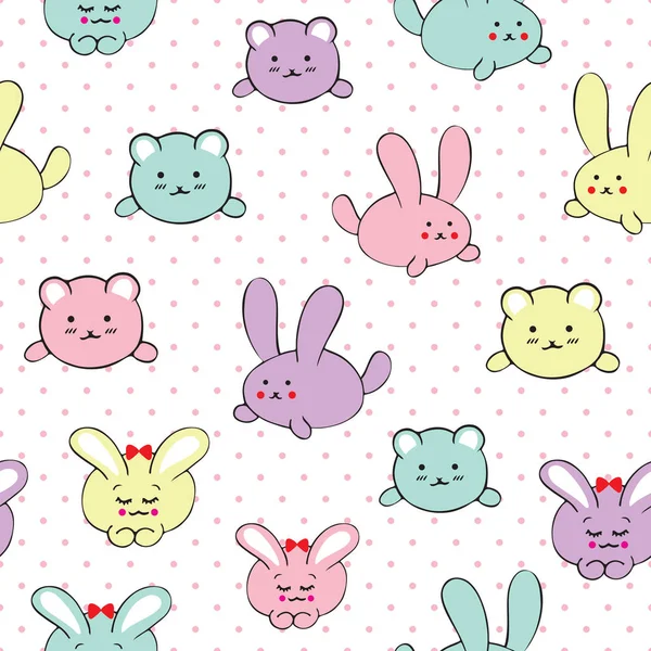 Kawaii Seamless vector pattern.cute multi-colored bunnies — Stock Vector