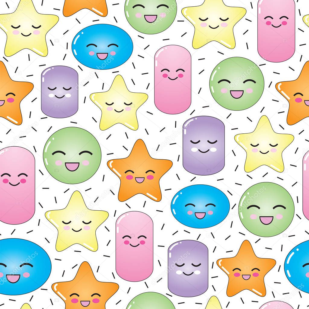 Seamless vector pattern smiling geometric characters