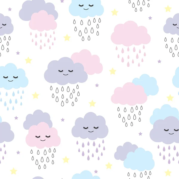 Gülümseyen Dikişsiz desen uyku yağmur bulutları illüstrasyon vektör