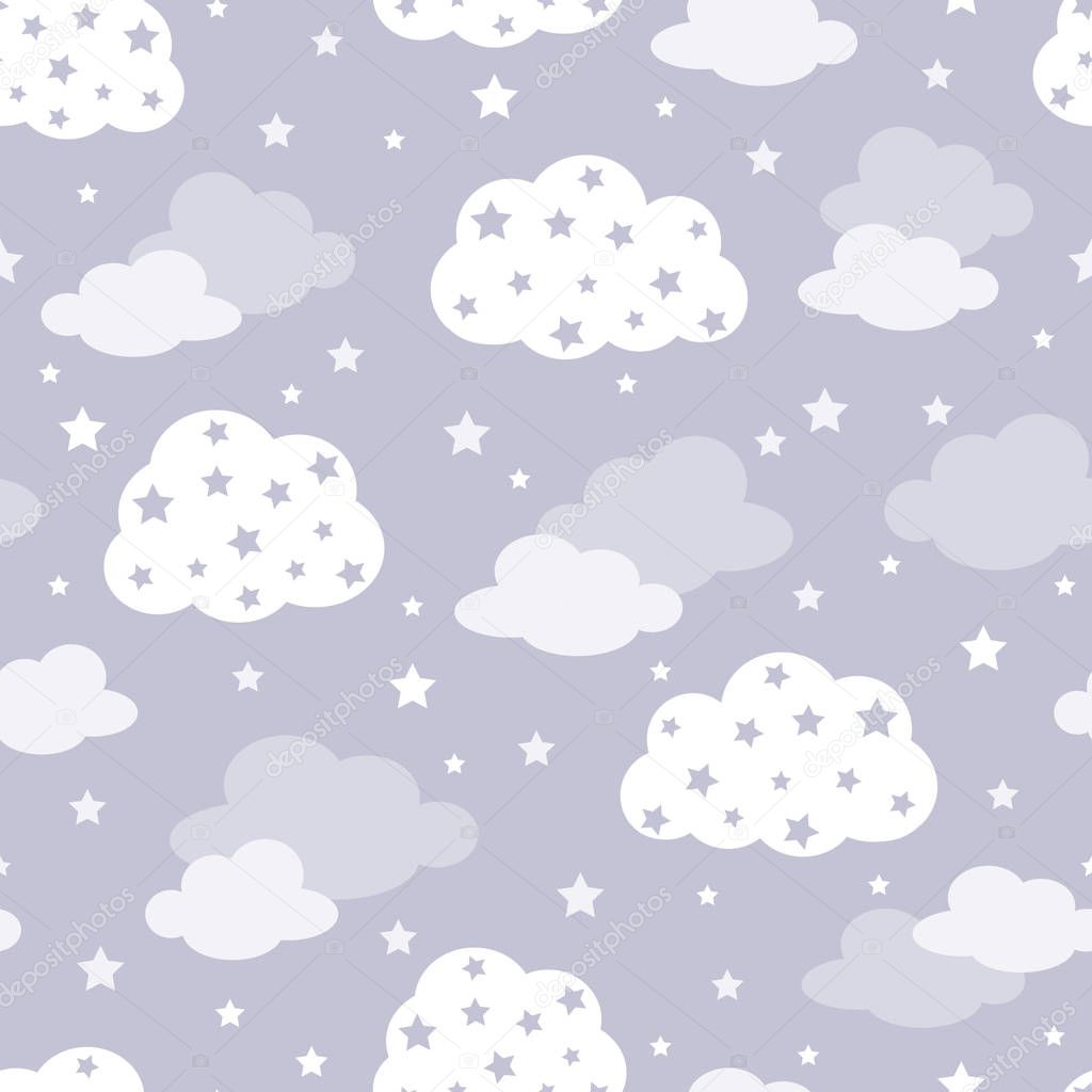 Seamless pattern with clouds and stars vector illustration