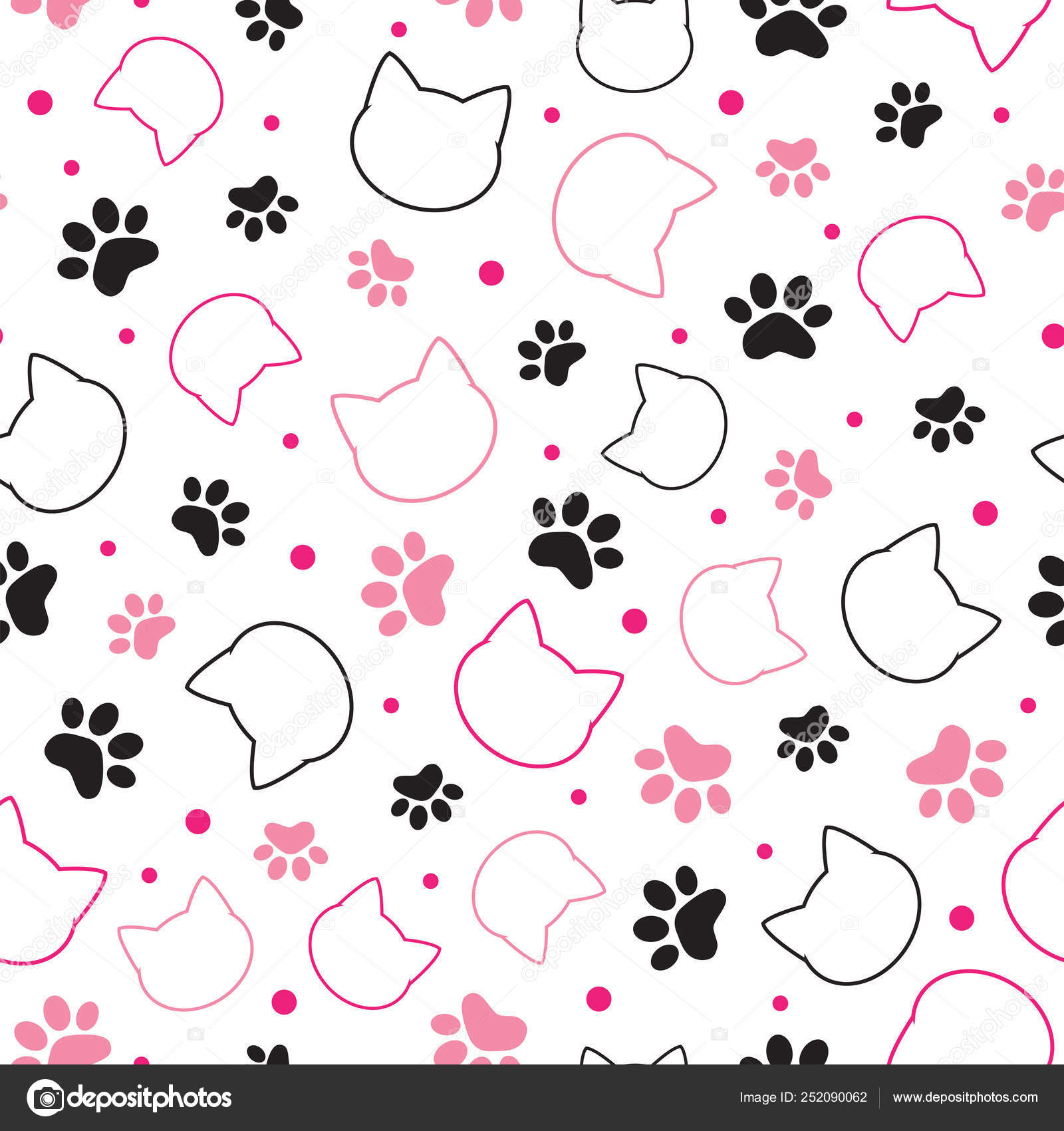 Padrão sem costura com cabeça de gato e pata Vetor de ©Elinnet 252090062, image size:1600x1700