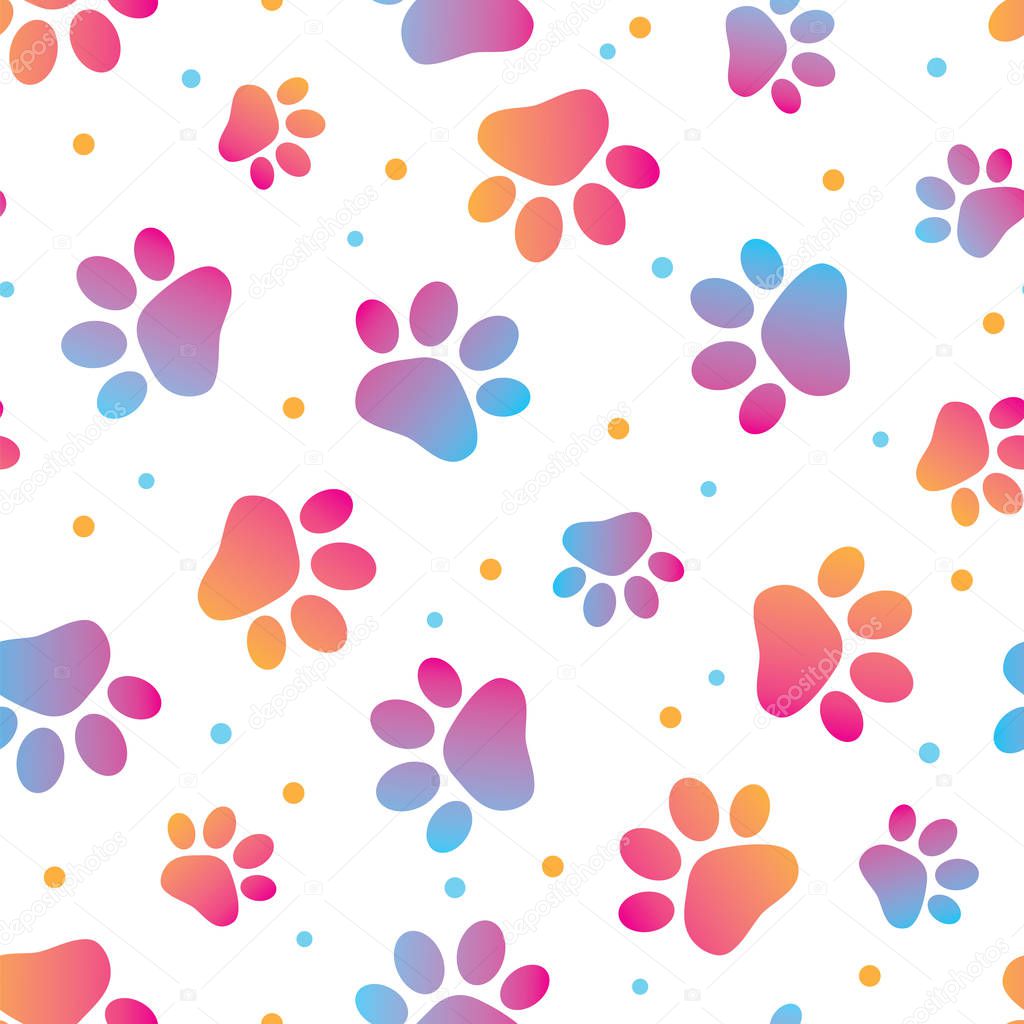 Seamless colorful animal paw pattern vector illustration