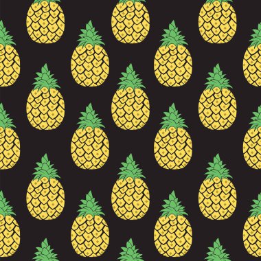 Ananas sorunsuz vektör desen siyah arka plan üzerine