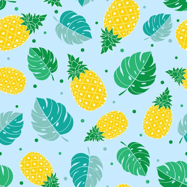 Ananas ve tropikal yaprak Dikişsiz desen tasarım