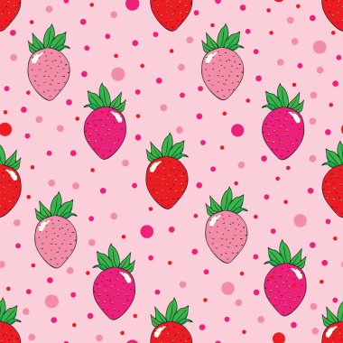Pembe arka plan üzerinde çilek ile dikişsiz vektör desen tasarımı