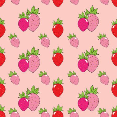 Pembe arka plan üzerinde çilek ile dikişsiz vektör desen tasarımı