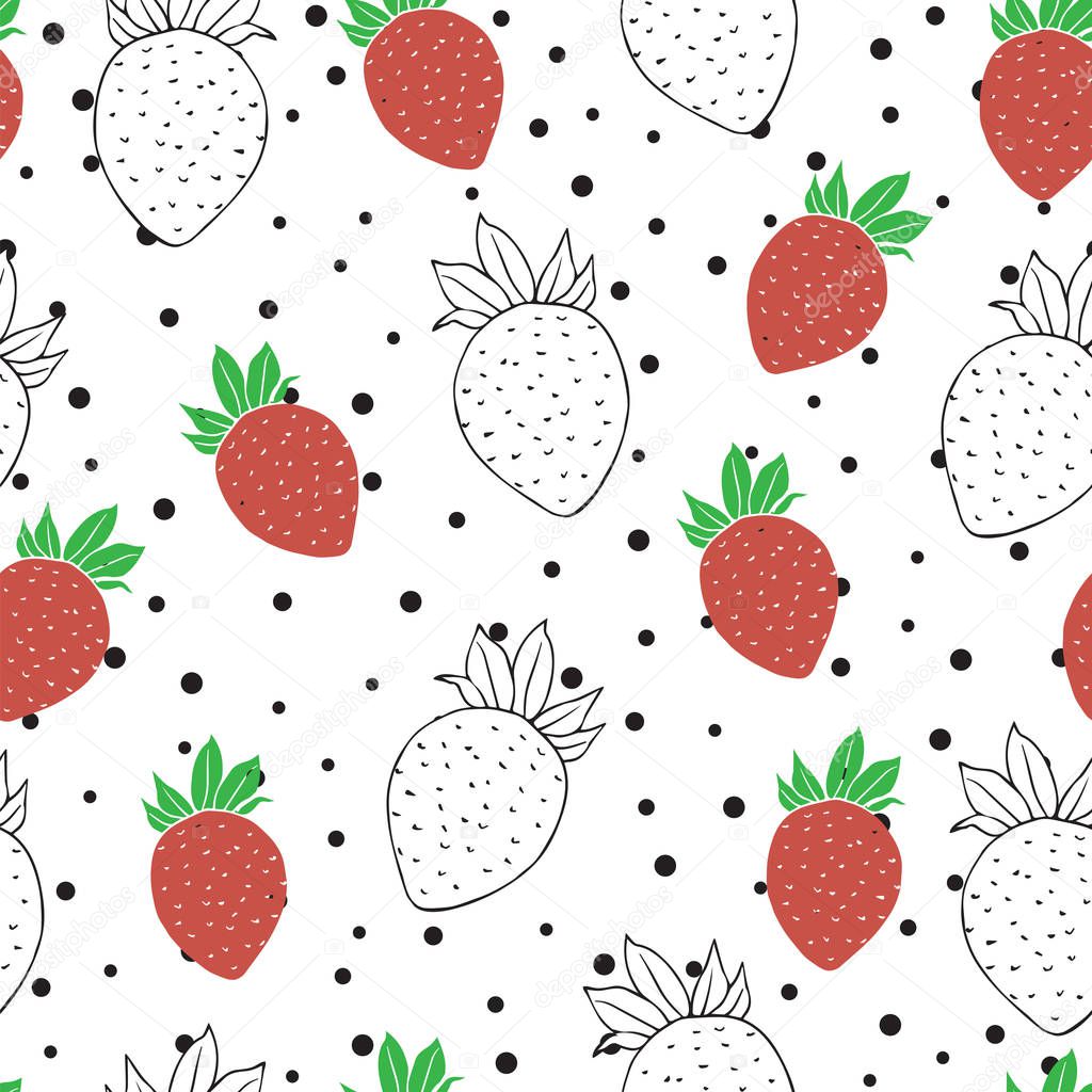 Vector red and white strawberry seamless pattern design
