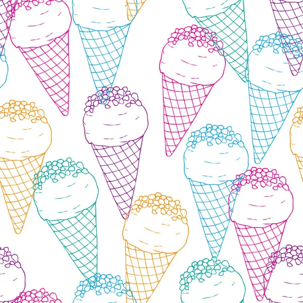 Bezproblémový vzor se zmrzlinou s více barevnými obrysy — Stockový vektor