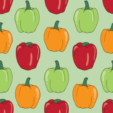 Yeşil arka plan üzerinde Biber vektör dikişsiz desen tasarımı. kumaş baskı, ambalaj kağıdı için vektör illüstrasyon