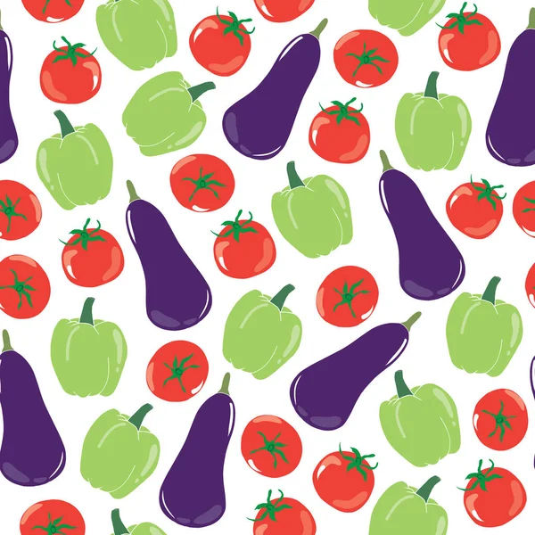 Vegetables seamless vector pattern design. eggplant, bell pepper, tomato. vector illustration for fabric print, wrapping paper — Stock Vector