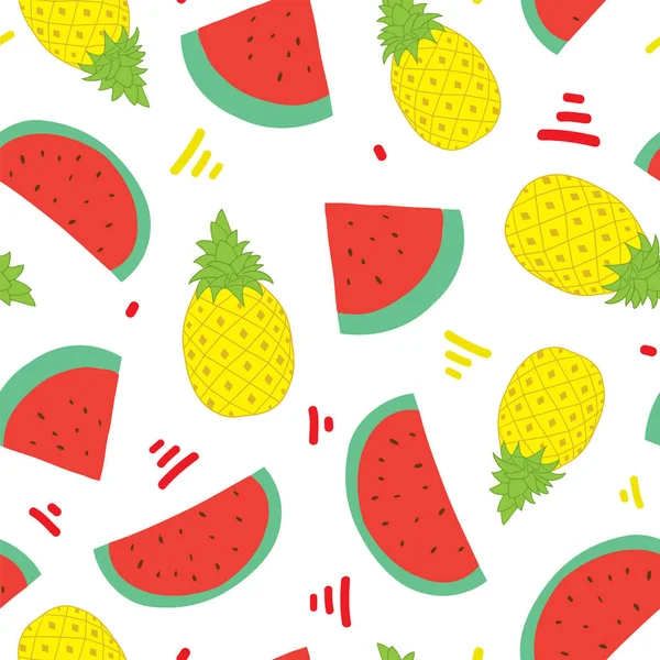 Illustration vectorielle de motif sans couture pastèque et ananas. fond tropical d'été . — Image vectorielle
