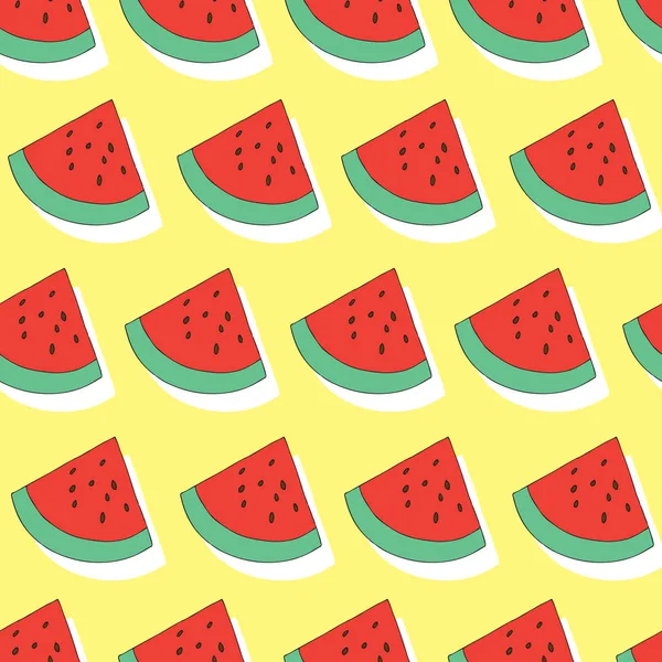Sarı arka planda karpuz dikişsiz desen. yaz meyve arka plan illüstrasyon