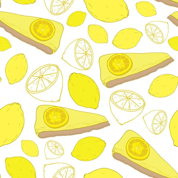 Zitronenkuchen und Zitronen nahtloses Vektormuster — Stockfoto