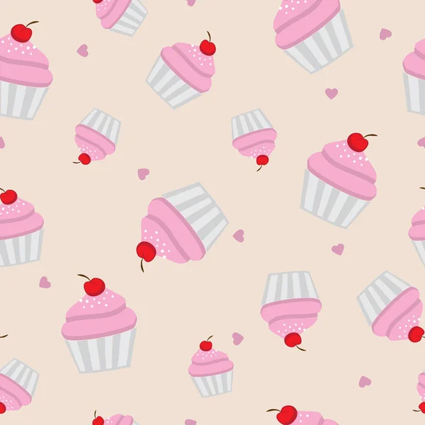 Niedlichen rosa Cupcakes und Kirschen Vektor nahtloses Muster-Design — Stockfoto